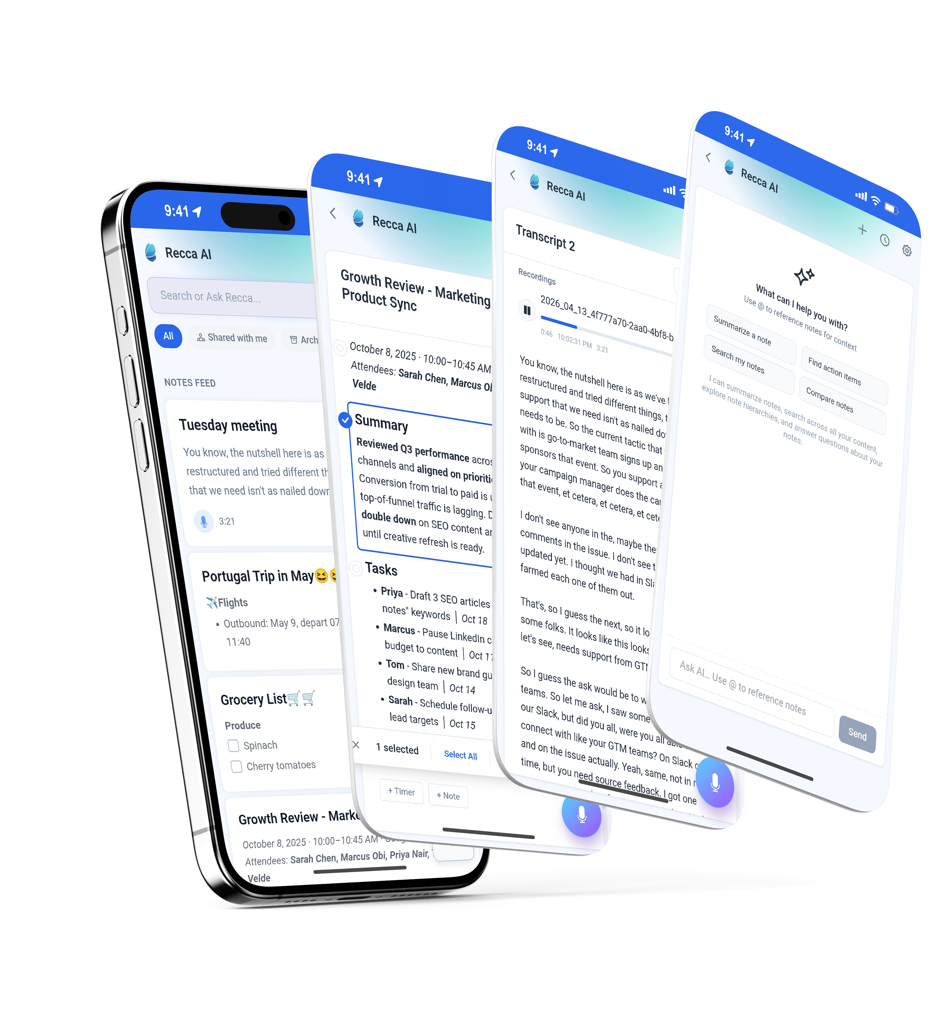ReccaAI app screens